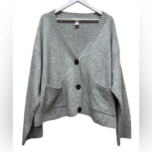 H M Women Gray Knit Button Front Cardigan Sweater Size Large Oversized Cropped